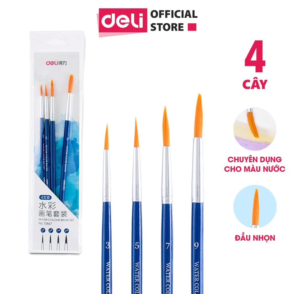 Bộ Cọ Vẽ Chuyên Nghiệp Deli Dùng Cho Màu NướcBộtSơn Acrylic Set 46 Cây 738857386673867 Bộ 4cọ MàuNước 73867