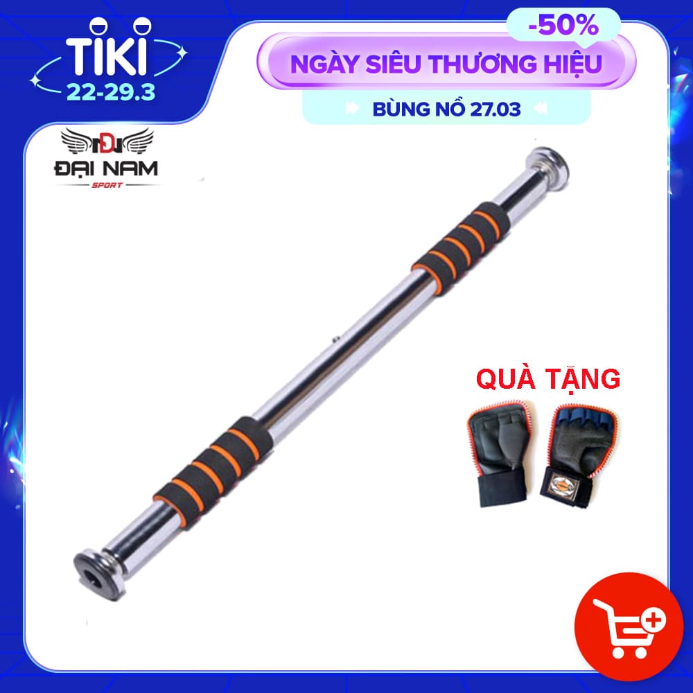 Xà Đơn Treo Tường Thông Minh Di Động Inox Không Cần Bắt Vít DNS011 Chịu Lực 150kg Đại Nam Sport Kèm Găng Tay Tập Xà 80 130cm