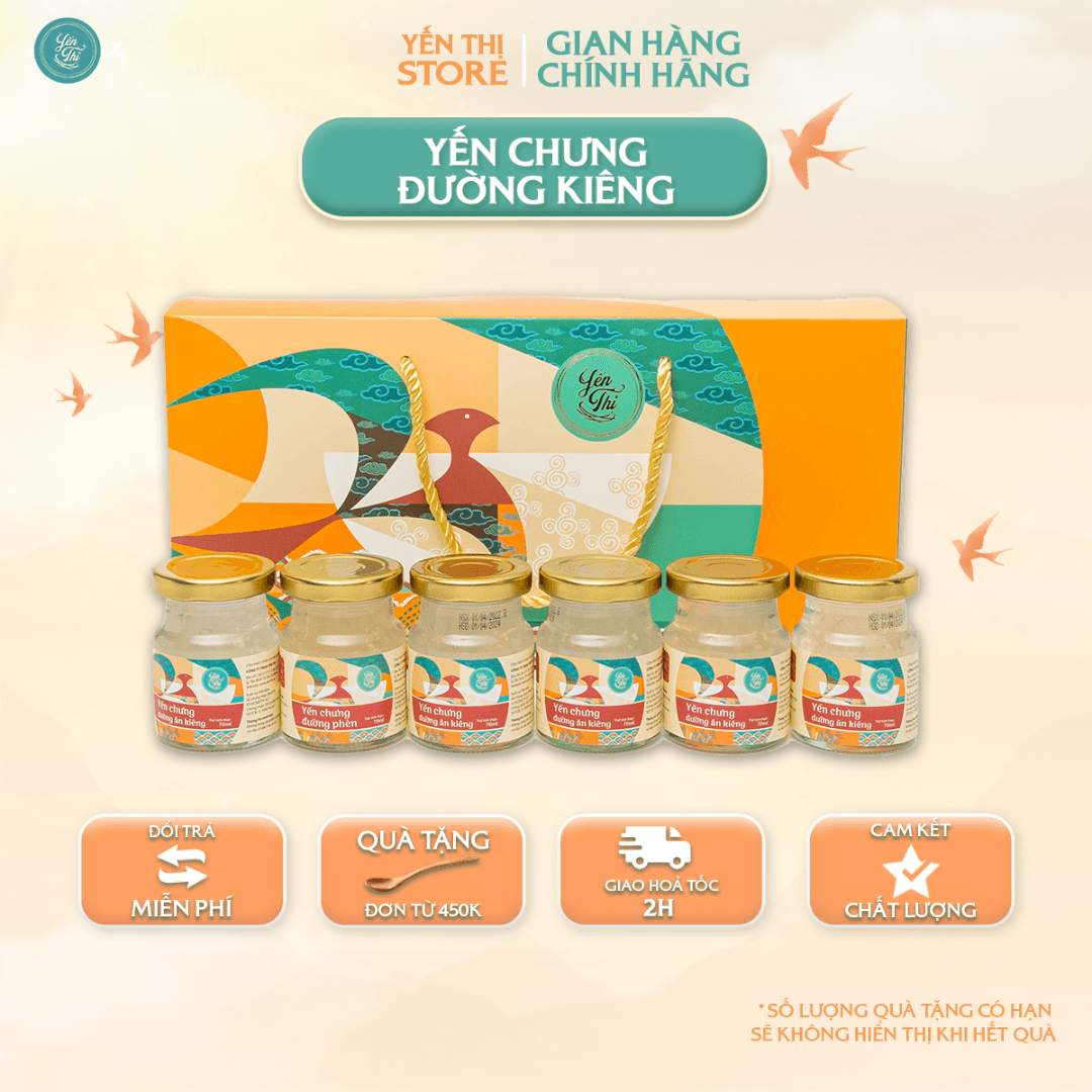 Tặng muỗng gỗ đơn 450kYến Thị Yến Chưng Không Đường 30 Quà Tặng Gói 6 Hũ YC Đường Ăn Kiêng