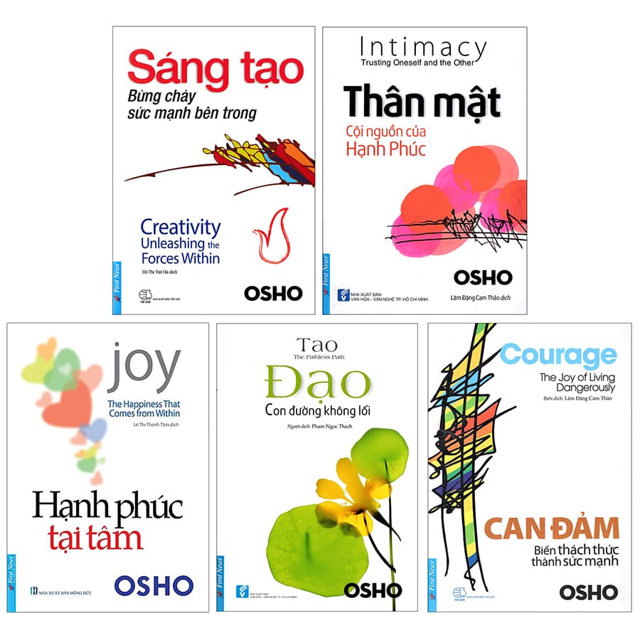 Combo Bộ 5 Cuốn Sách Của tác giả Osho Hạnh Phúc Tại Tâm Đạo con đường không lối Sáng tạo bừng cháy sức mạnh bên trong Can Đảm Biến Thách Thức Thành Sức Mạnh Thân Mật Cội Nguồn Của Hạnh Phúc
