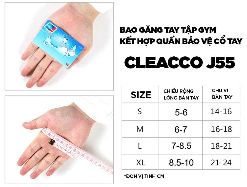 Bao găng tay tập gym kết hợp quấn bảo vệ cổ tay Cleacco J55 BORO SPORT XL