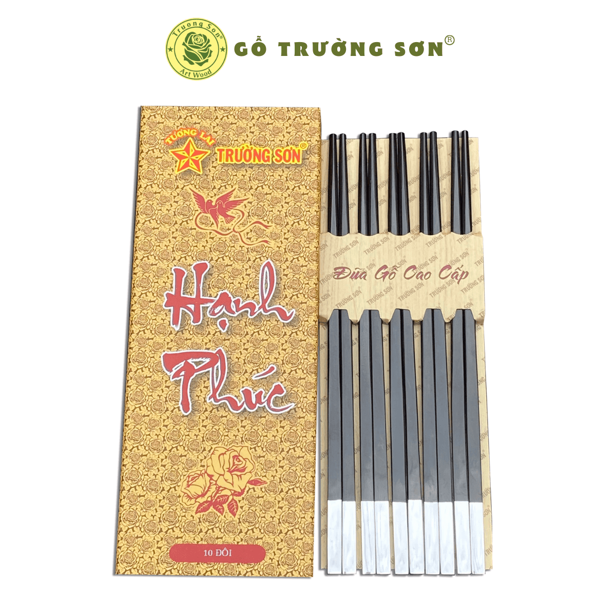 Đũa Gỗ Mun Ghép Nhôm Đồ Gỗ Thủ Công Mỹ Nghệ Cao Cấp Thương Hiệu Trường Sơn Hộp 10 Đôi