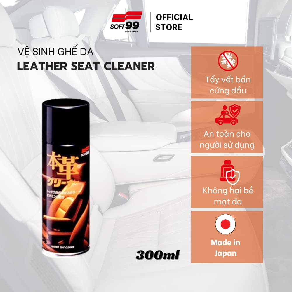 Chai xịt vệ sinh ghế da ô tô dạng bọt giúp làm sạch dưỡng ẩm chống mốc kháng khuẩn Leather Seat Cleaner L 13 300ml Soft99