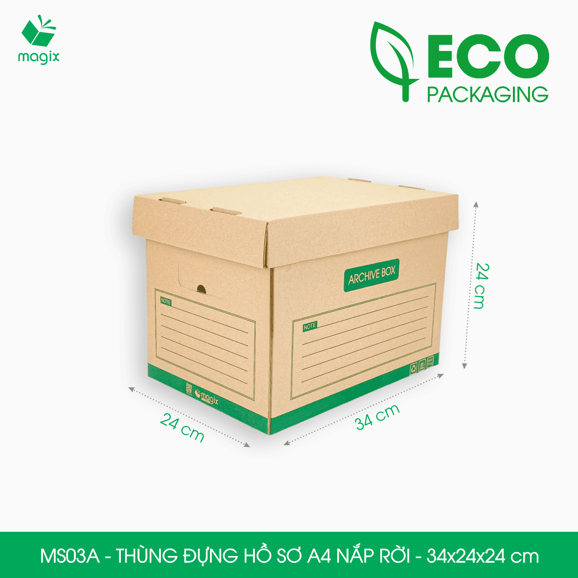 MS03A 34x24x24 cm Bộ 5 thùng đựng hồ sơ A4 nắp rời