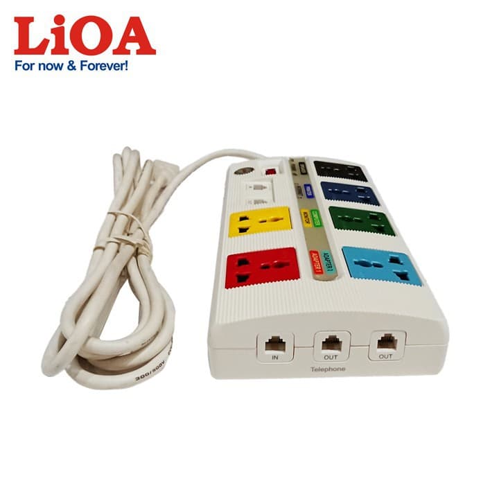 Ổ cắm điện đa năng LIOA 6 ổ 1 công tắc dây 3m 6 OFFICE 3W màu trằng