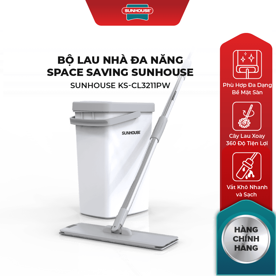 Bô lau nhà đa năng Space Saving Sunhouse KS CL3211PW Trắng