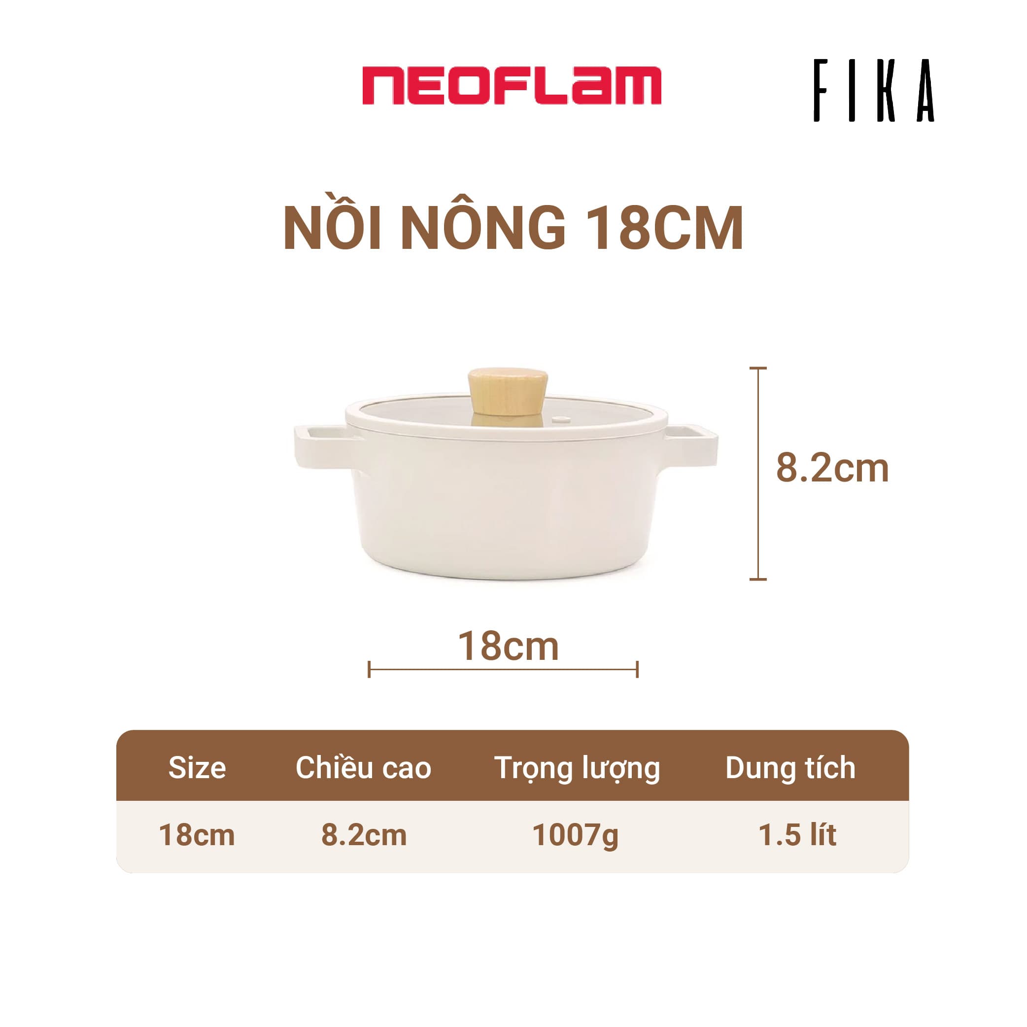 Nồi cỡ nhỏ Neoflam Fika 18cm dung tích 1.5L trọng lượng 1kg. Made in Korea Hàng có sẵn giao ngay