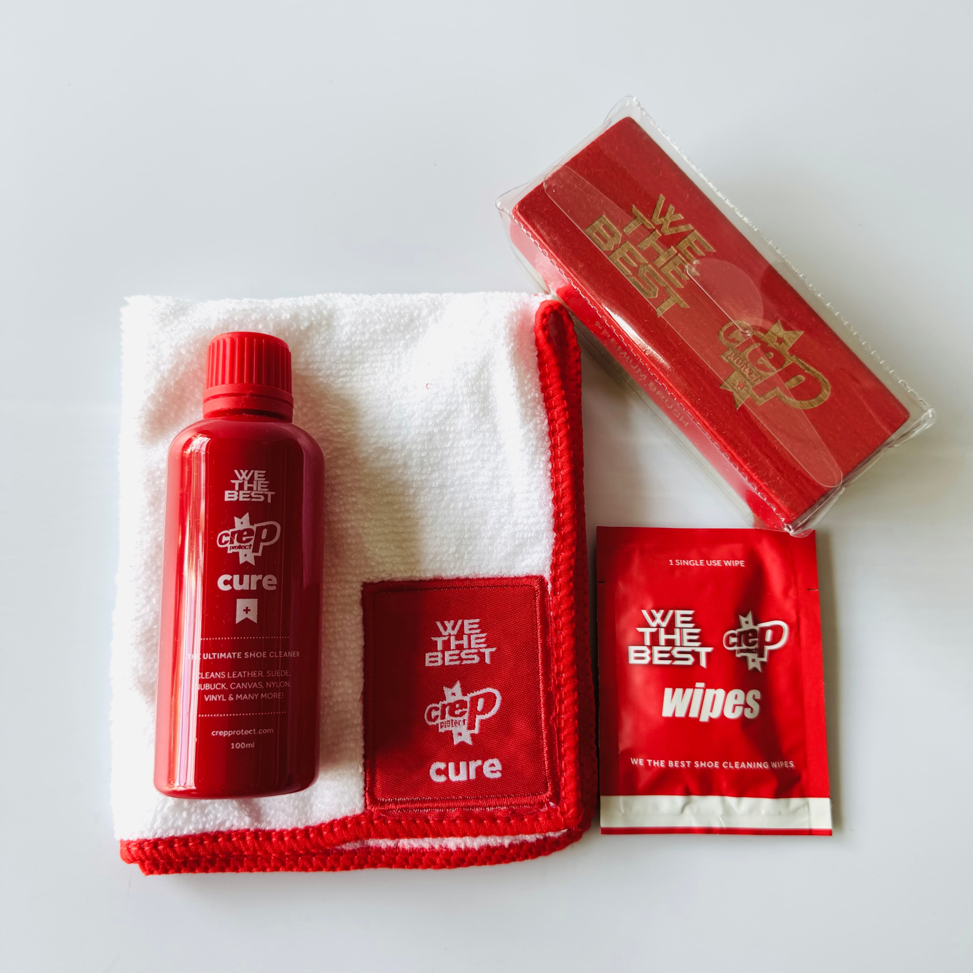 Bộ Vệ Sinh Giày Dép Crep Protect Cure Kit gồm bàn chải khăn lau chai dung dịch vệ sinh 100ml và sách hướng dẫn