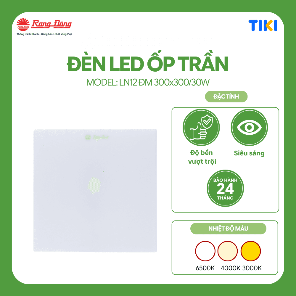 Đèn LED ốp trần vuông đổi màu Rạng Đông model LN12 300x30030W