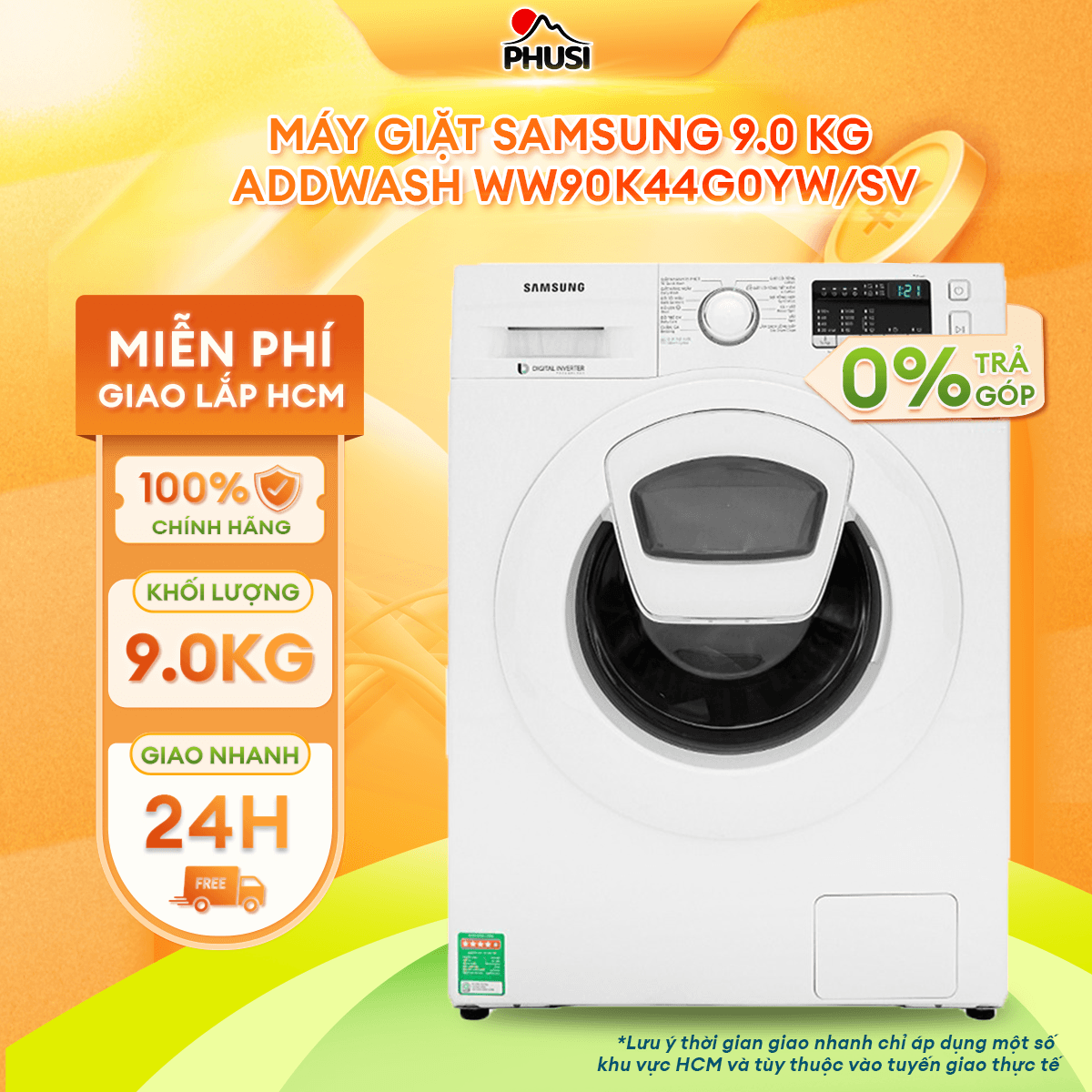 Máy giặt Samsung Addwash Inverter 9 Kg WW90K44G0YWSV Chỉ giao HCM