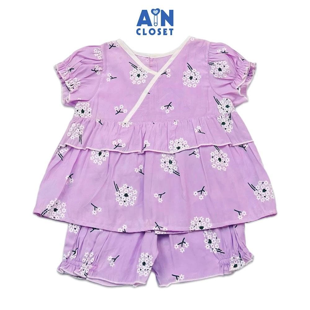 Bộ quần áo ngắn bé gái họa tiết Hoa Bồ Công trắng nền tím boi tơ AICDBGA6J8CQ AIN Closet Size 3 10 13kg