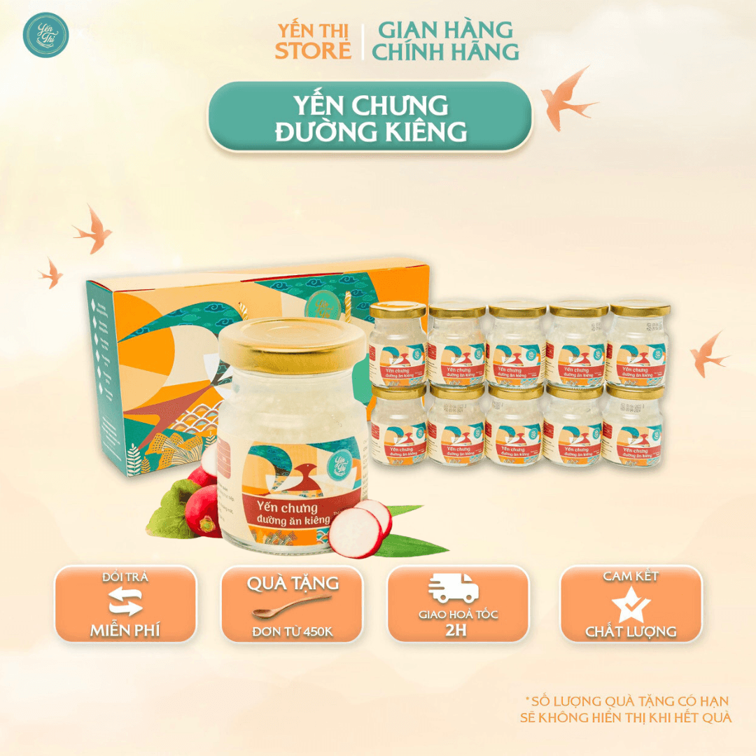 Tặng muỗng gỗ đơn 450kYến Thị Yến Chưng Không Đường 30 Quà Tặng Gói 10 Hũ YC Đường Ăn Kiêng