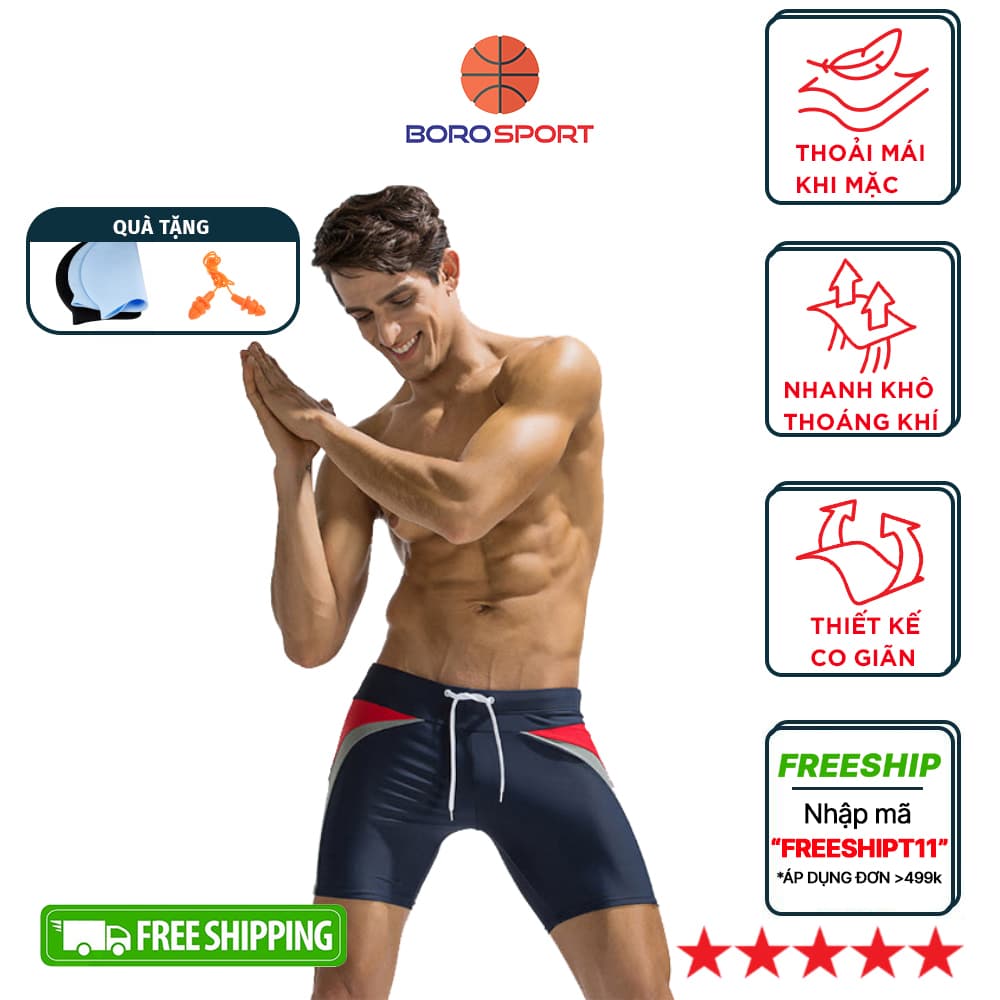 Quần bơi nam Boxer YESURE DEENYT Chất liệu Superfine polyester cao cấp chống thấm nhanh khô form Fitness thời trang Tặng kèm nón bơi bịt tai silicon Xanh M