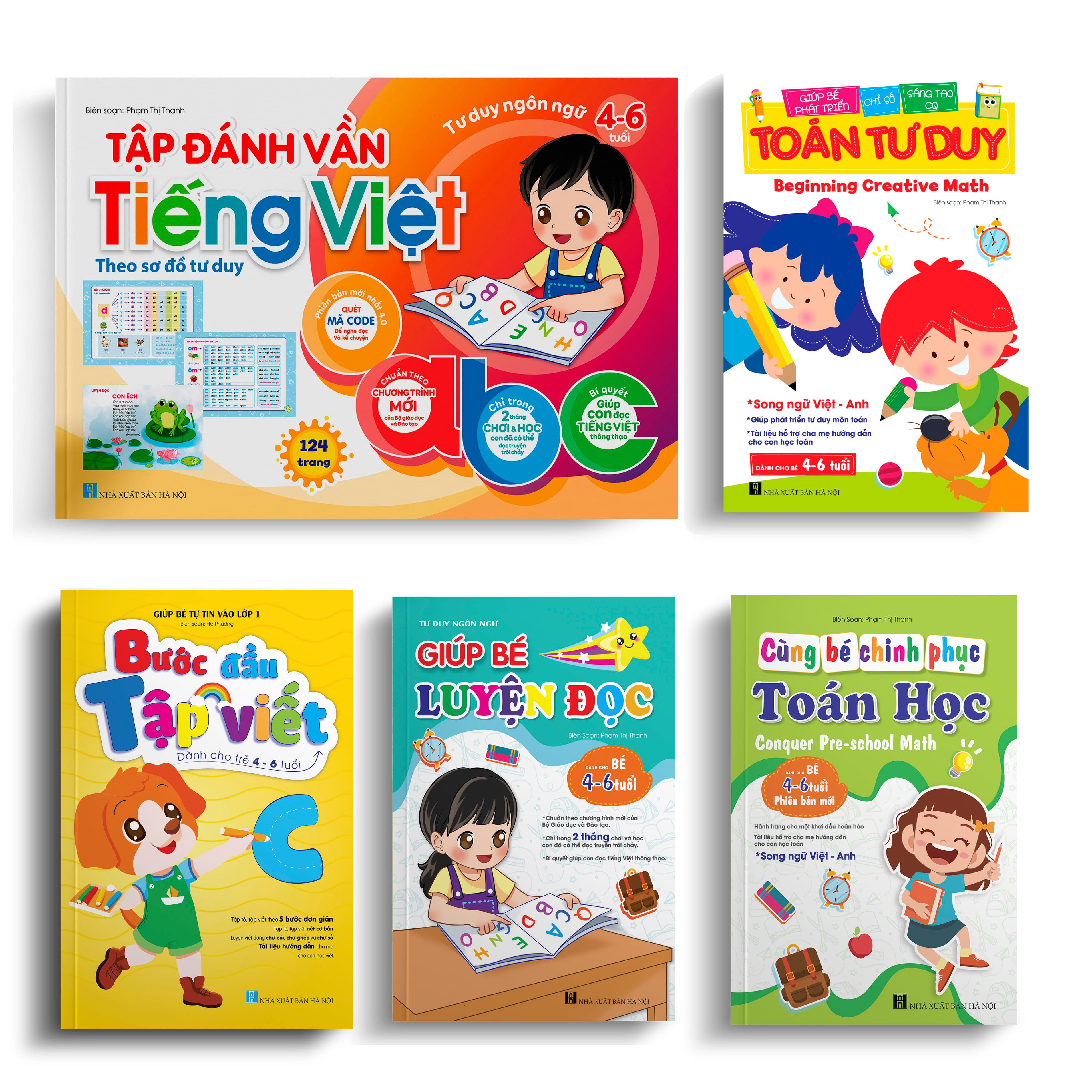 Combo 5 cuốn Tự tin vào lớp 1 Tập đánh vần Toán Tư duy Bước đầu Tập viết Cùng bé Chinh phục Toán học Giúp bé Luyện đọc