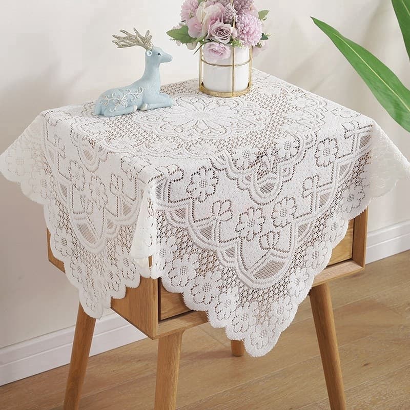 Khăn trải bàn vải ren hoa thêu sang trọng theo phong cách vintage tấm vải phủ lò vi sóng tivi tap đầu giường trang trí nhà cửa KB 6012 60x60cm