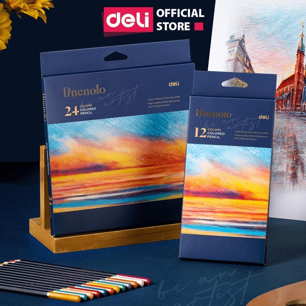Bút Chì Màu Gốc Dầu Cao Cấp BST Finenolo Chuyên Nghiệp Deli Màu Mượt Layer Xếp Chồng Dễ Dàng Phù Hợp Cho Học Sinh Hoạ Si Vẽ Tranh Tô Màu Nhiều Phân Loại Màu EC131 24 màu