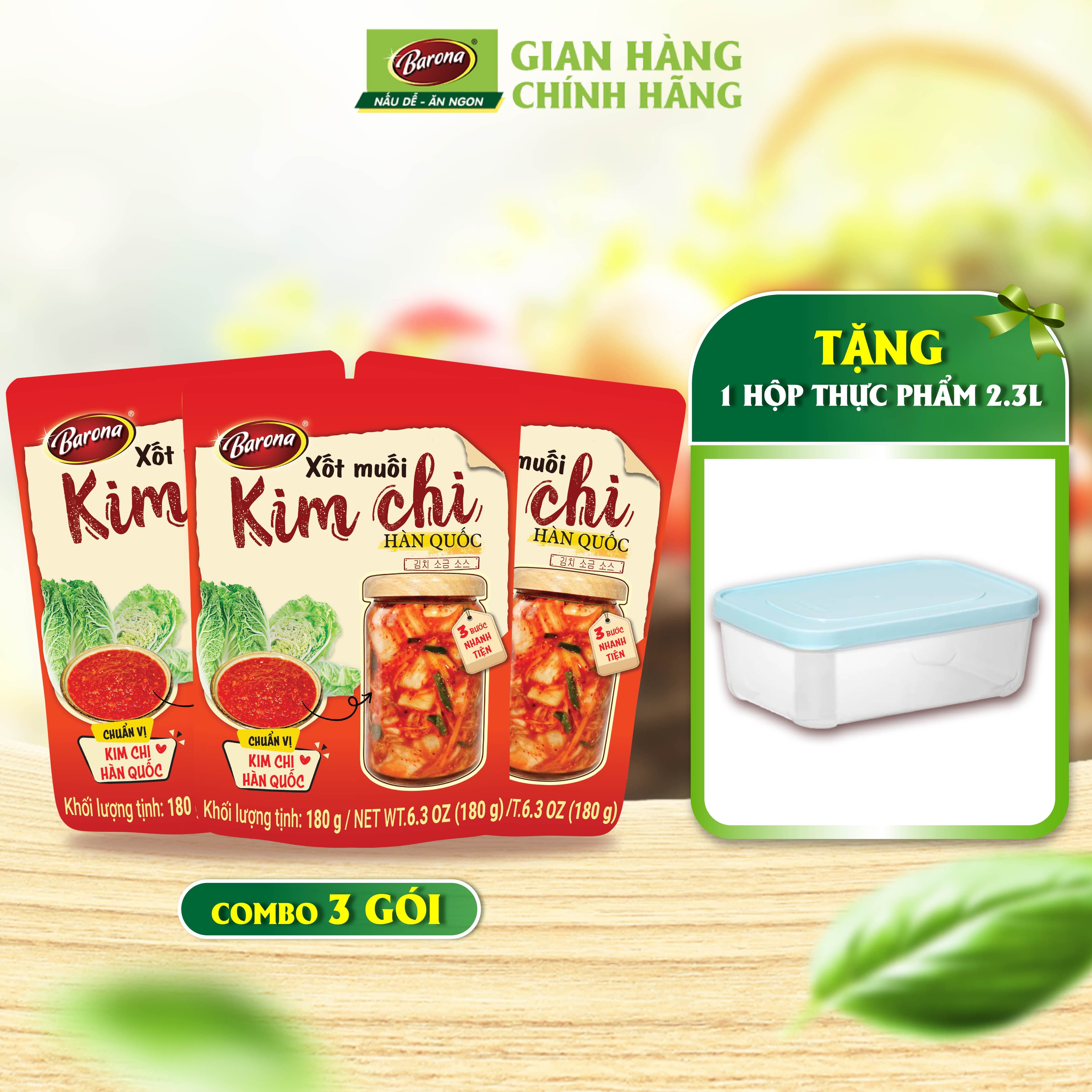 Xốt Muối Kim Chi Hàn Quốc Barona 180g Combo 3 gói Tặng 1 Hộp nhựa 2.3L