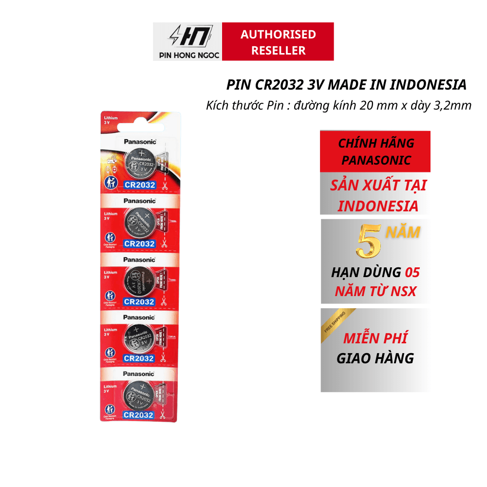Vỉ 5 Viên Pin CR2032 Panasonic CR 20325BE x 1 Vỉ Lithium 3 V