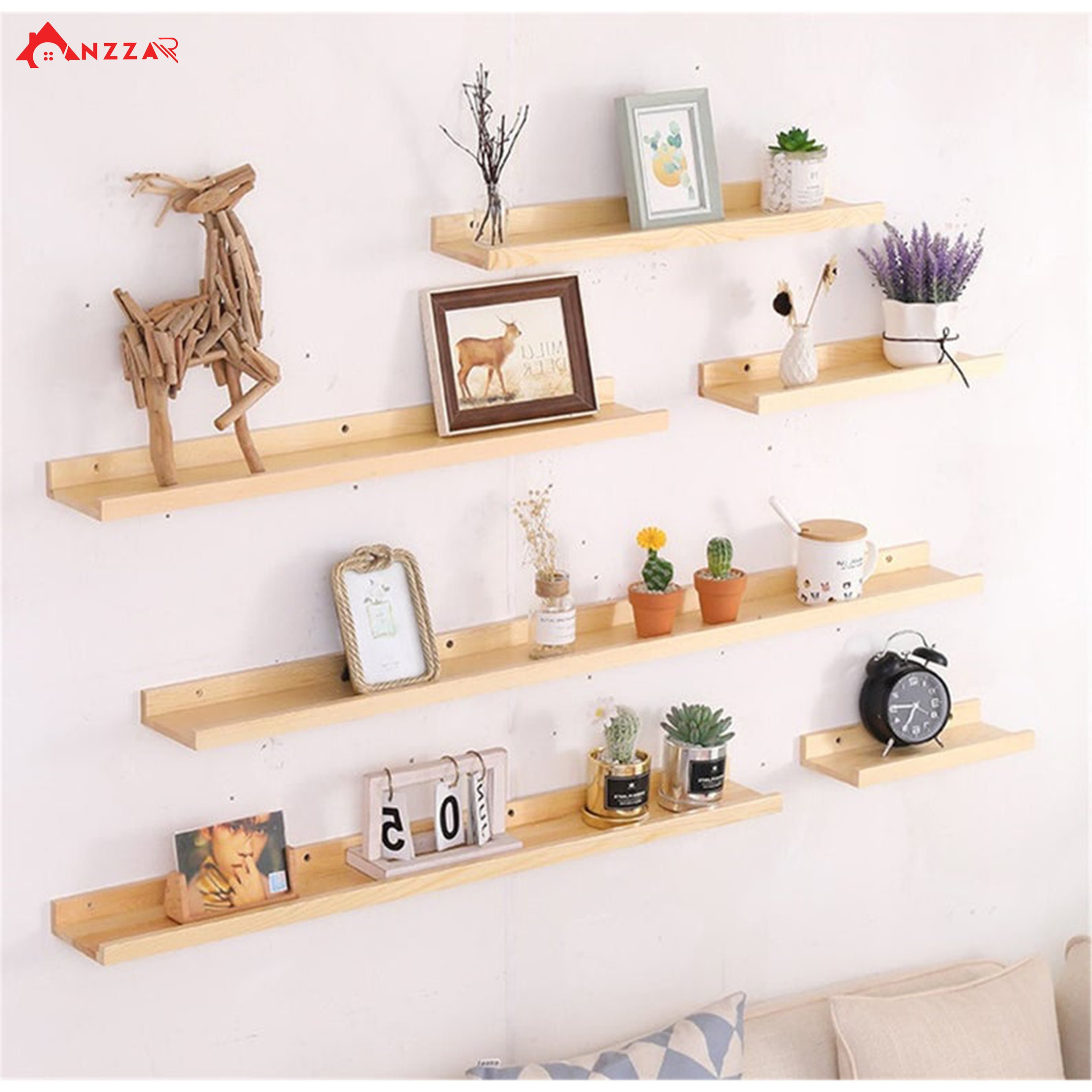 Kệ gỗ treo tường kệ trang trí Anzzar decor phòng ngủ phòng khách giá gỗ treo tường 80cmx15cm