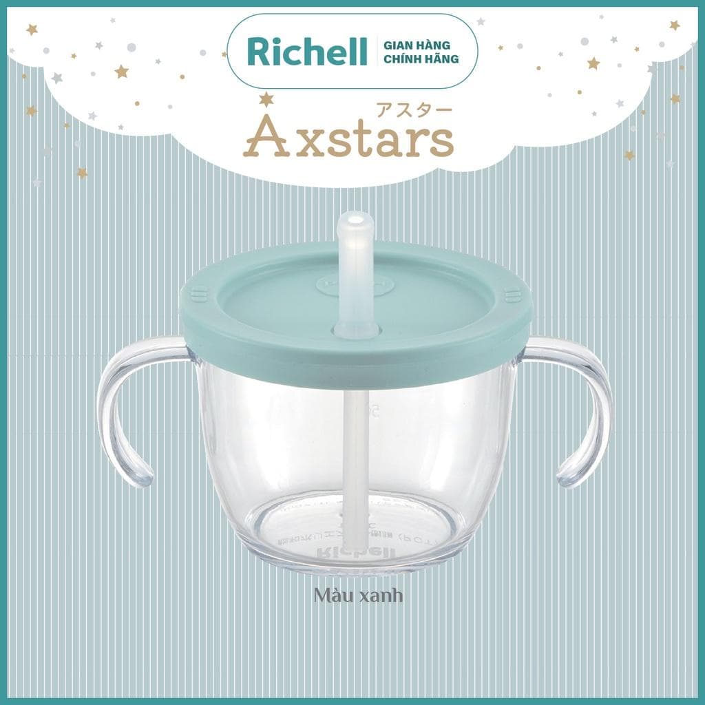 Cốc tập uống 3 giai đoạn AXSTARS Richell Nhật Bản chống sặc cho bé từ 6 tháng Baby Xanh