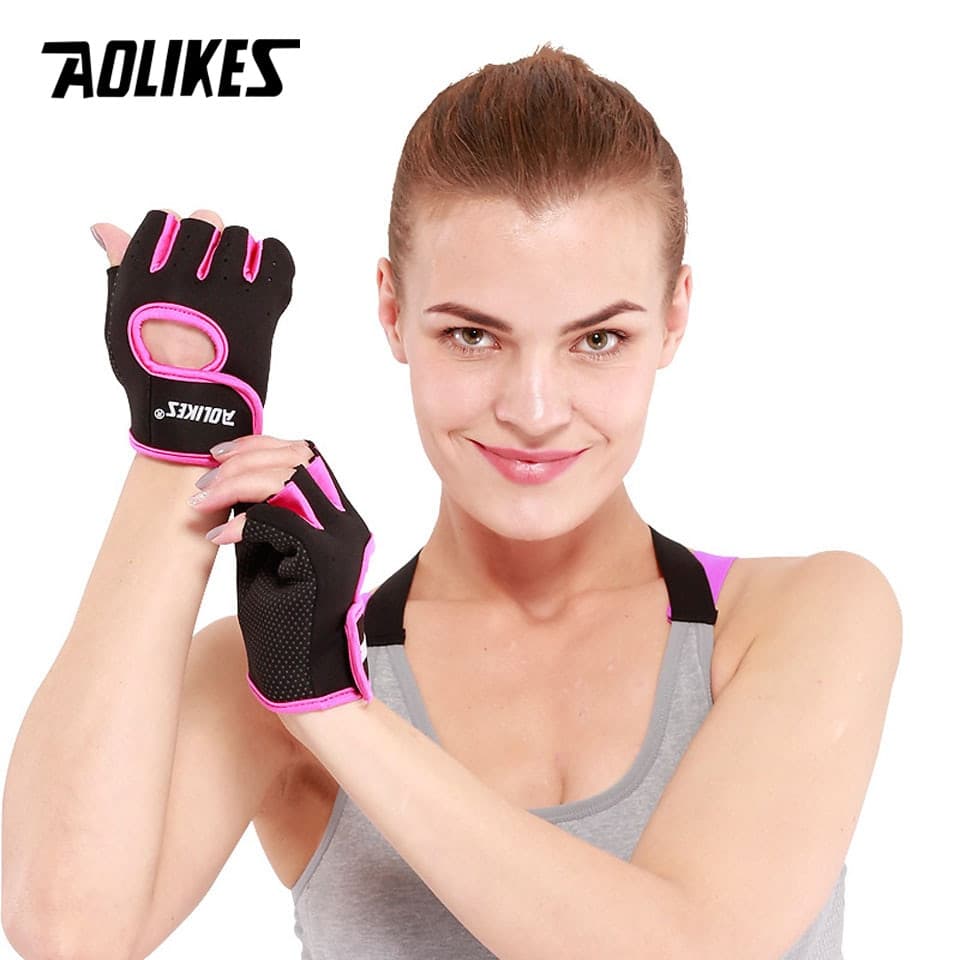 Găng tay tập gym AOLIKES A 1678 chống trơn trượt Sport Breathable Gloves Rose Red S