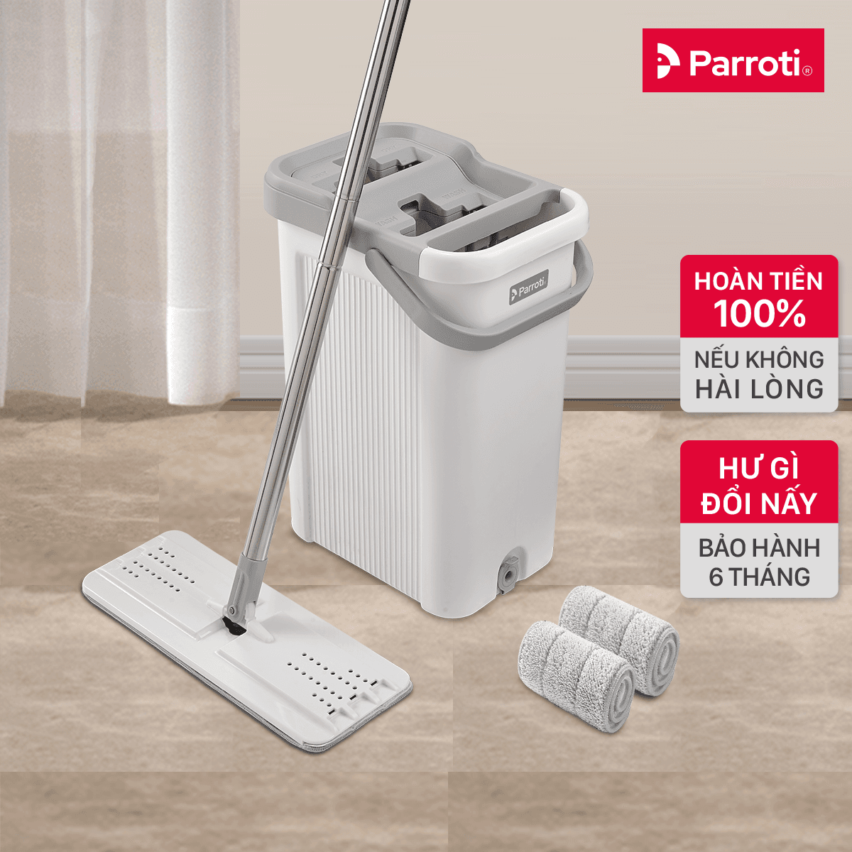 Bộ lau nhà tự vắt thông minh chổi lau nhà 360 độ lau sạch khô nhanh Parroti ProMax PX01