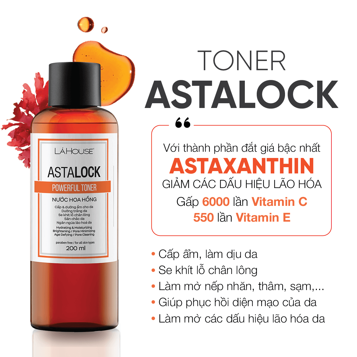Nước hoa hồng cấp ẩm cải thiện độ đàn hồi cho da LÁ HOUSE Toner Astalock 100ml200ml 100ml