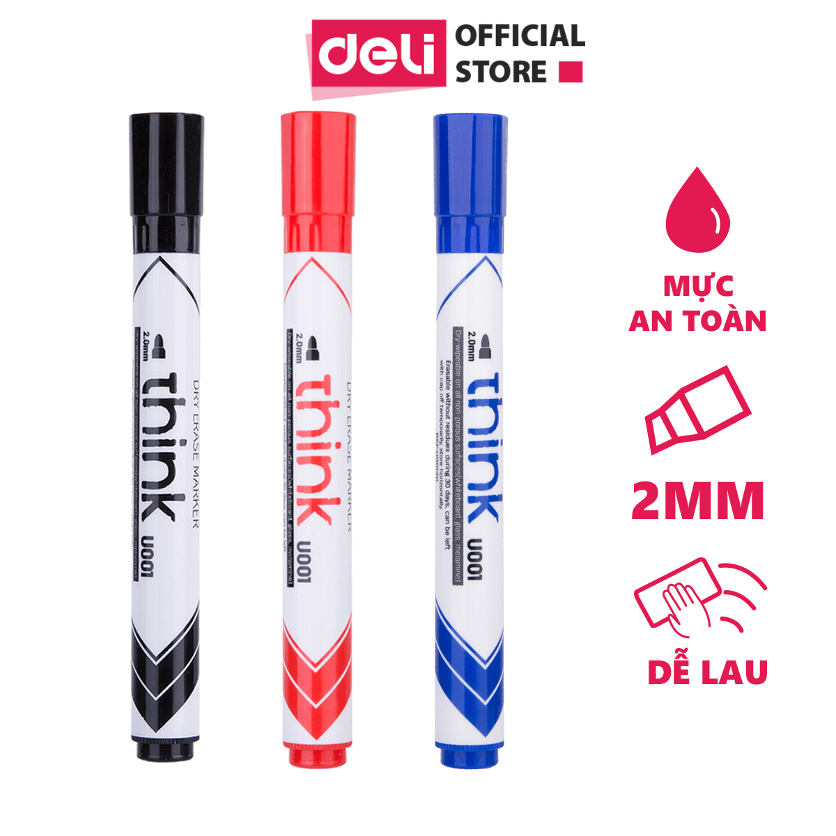 Bút dạ viết bảng Deli xóa được Mực xanhđenđỏ 1 chiếc EU00120 EU00130 EU00140 2.0mm Đỏ EU00140 2 chiếc