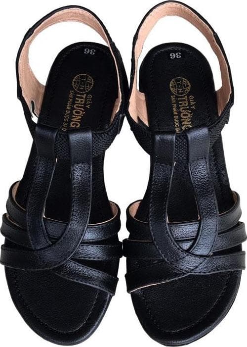 Giày sandal nữ Trường Hải đế cao 2.5cm quai dép da bò thật không nổ da đế cao su không trơn thời trang cao cấp SDN082 đen 39