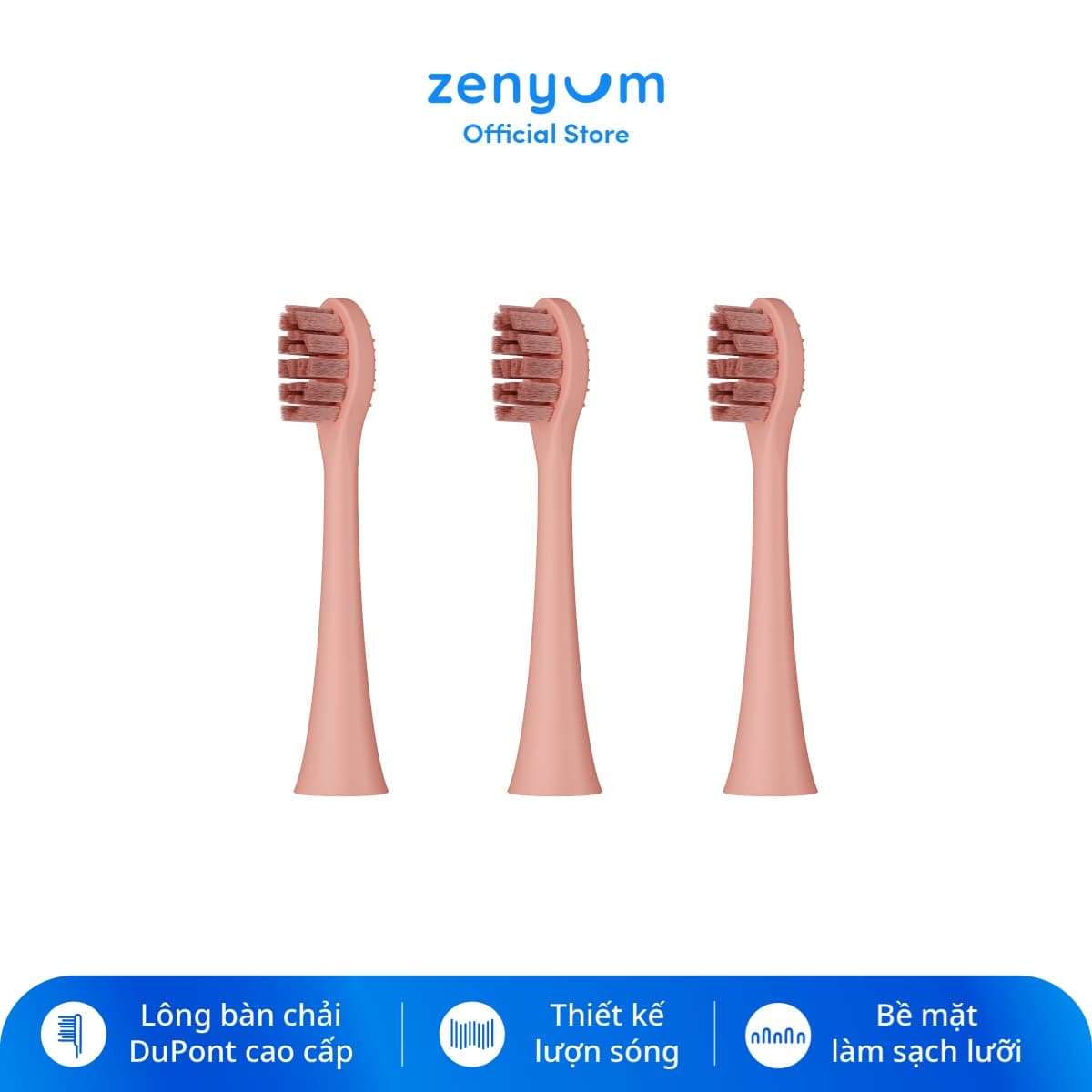 Combo 3 Đầu Bàn Chải Điện Zenyum Sonic Thay Thế Màu Hồng San Hô Công Nghệ Singapore