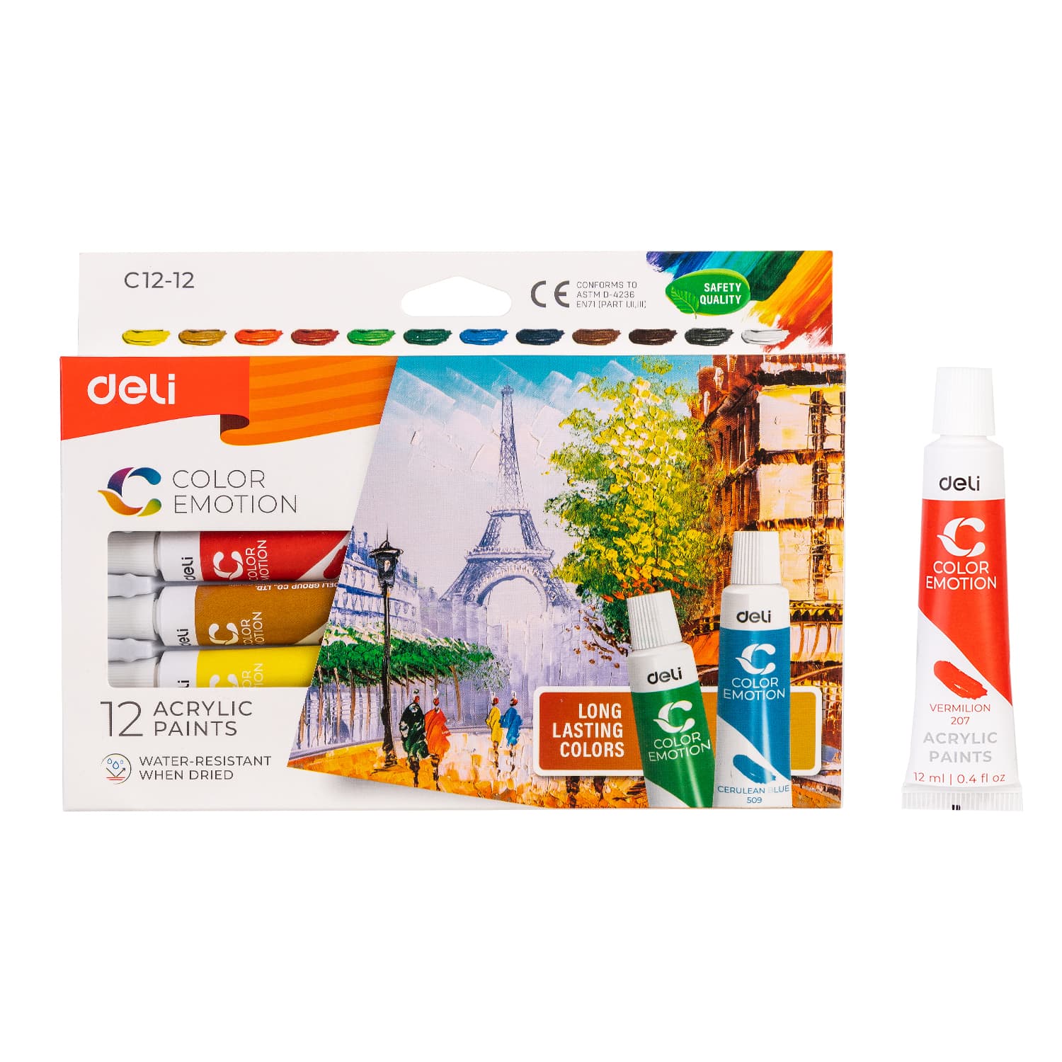 Màu Nước Acrylic Dạng Tuýp 12Ml Deli 1224 Màu 1 Hộp EC12 Bộ 12 màu