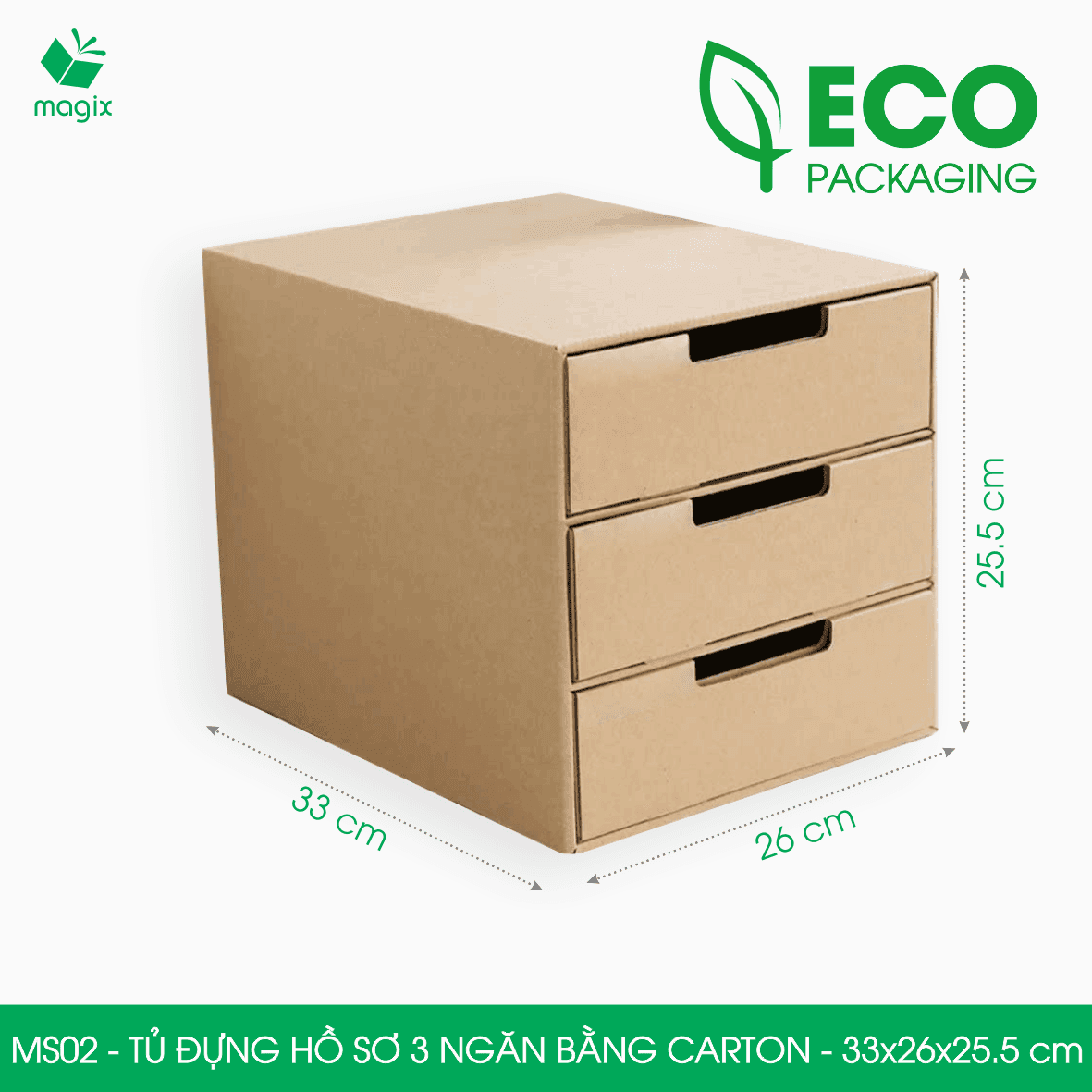 MS02 33x26x25.5 cm Tủ đựng hồ sơ 3 ngăn bằng carton
