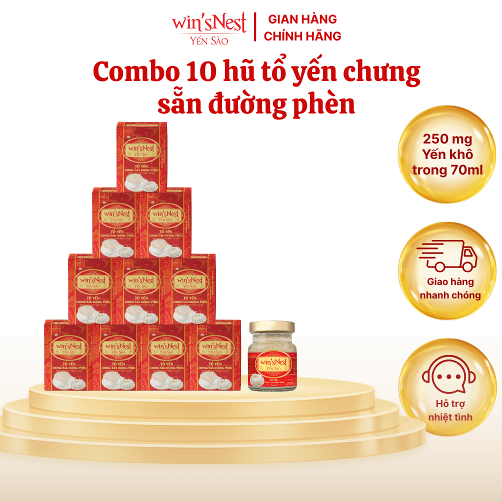 Combo 10 lọ Yến sào winsNest 250mg 20 tổ yến chưng sẵn đường phèn 70 ml lọ