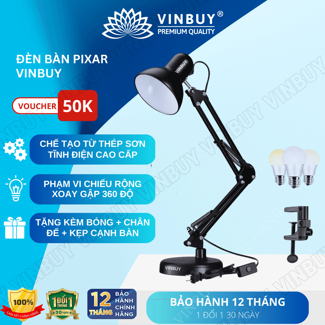 Đèn Pixar Đèn Bàn Học Chống Cận Thị Đèn Làm Việc Để Bàn Bảo Vệ Mắt VinBuy Đen
