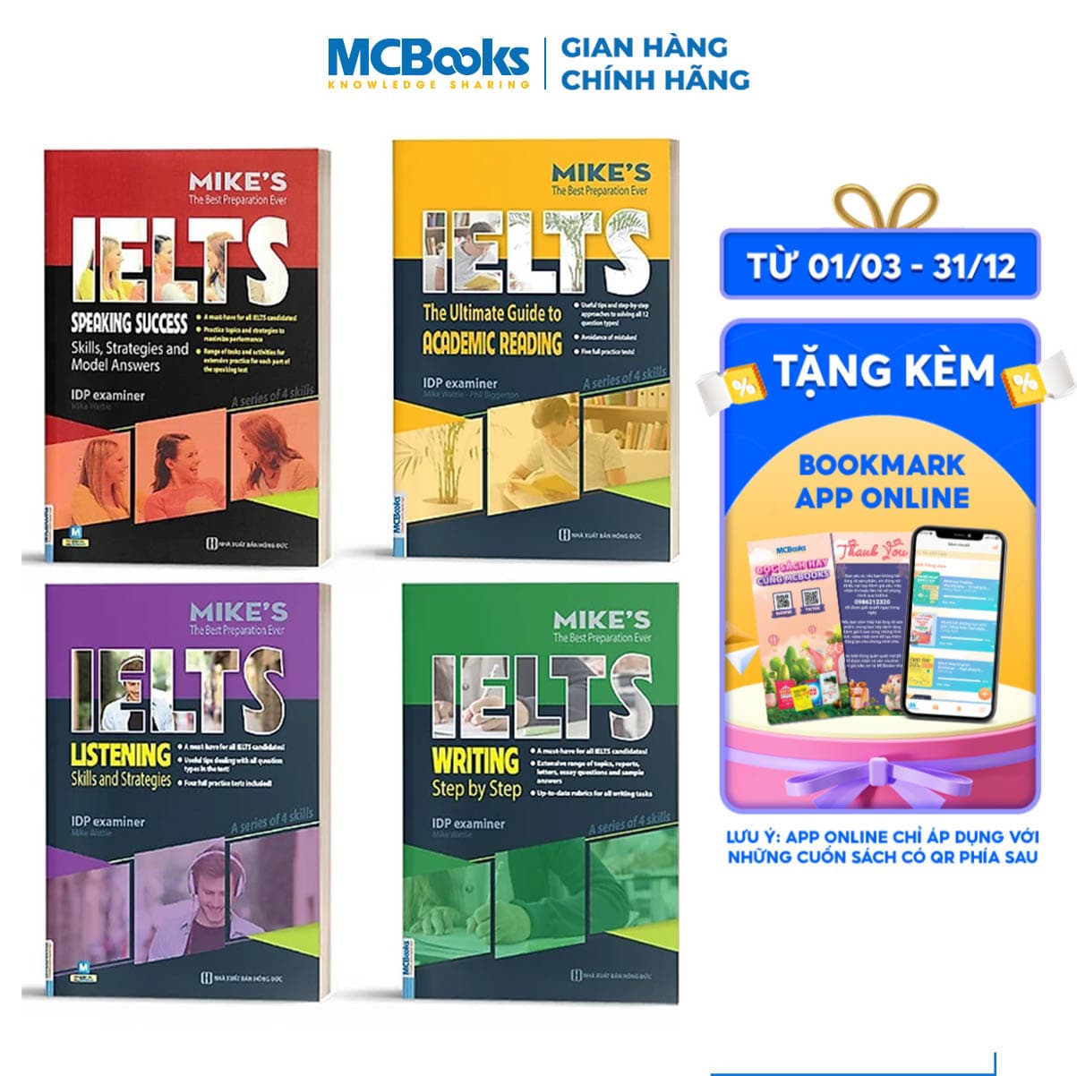 Combo Bộ Sách Luyện Thi Ielts Học Thuật Bí Kíp Tự Học Ielts 8.0 Academic Ielts Mike tặng kèm bookmark