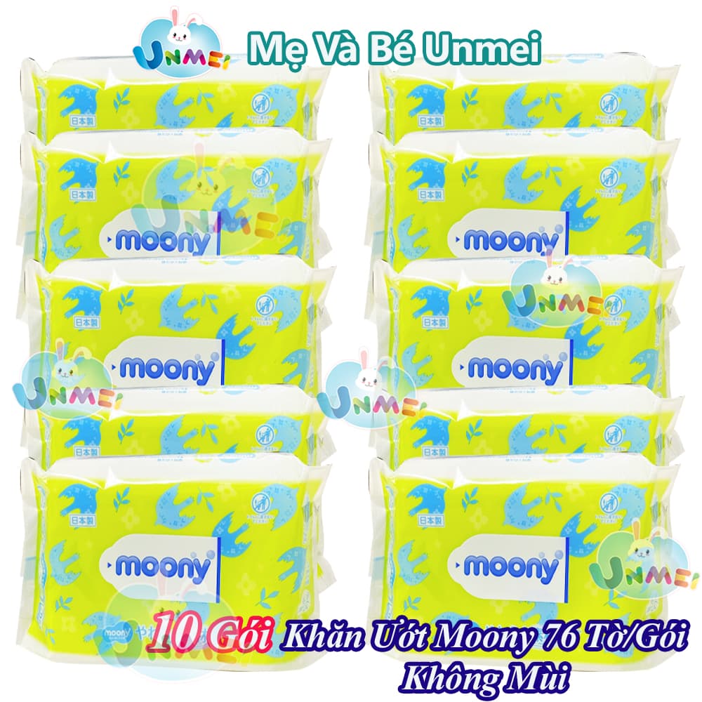 Combo 10 Gói Khăn ướt khăn giấy ướt Moony Không Mùi 99 Nước Tinh Khiết Nội Địa Nhật 76 tờgói