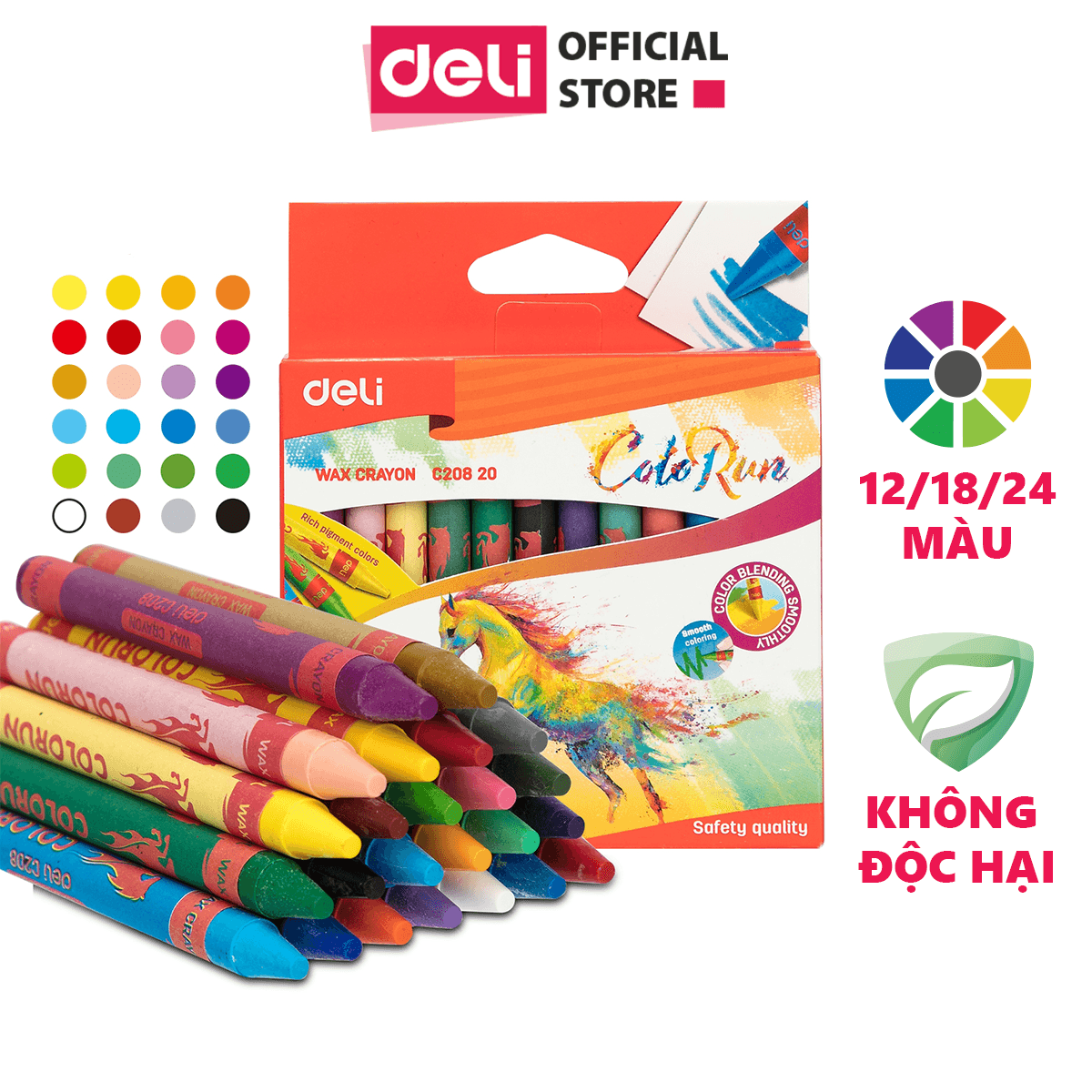 Bút sáp nến Deli 12 màu18 màu24 màu 1 hộp EC20800EC20810EC20820 24 màu EC20820