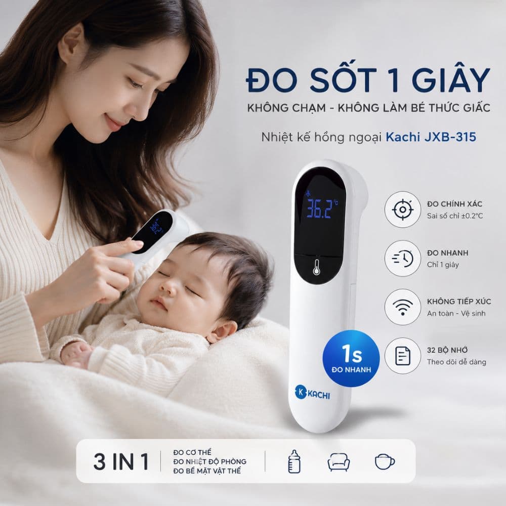 Máy Đo Nhiệt Kế Kachi JXB 315 Cảm Biến Hồng Ngoại có chứng nhận FDA Mỹ