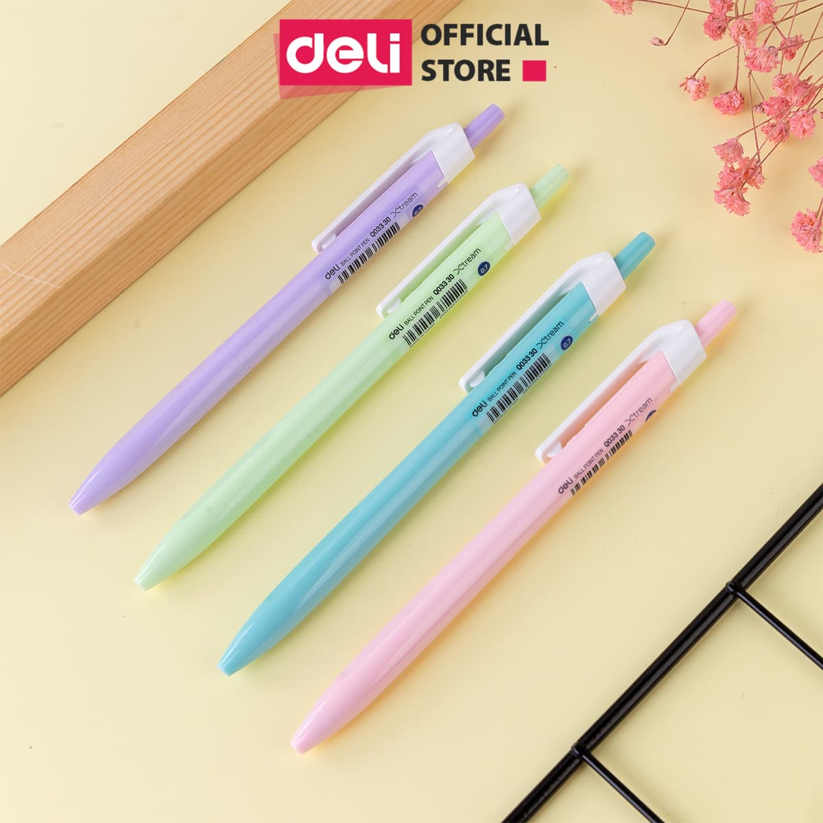 Bút bi dầu Deli 0.7mm đầu bấm 50 chiếchộp EQ03336EQ03236EQ02836 EQ03336