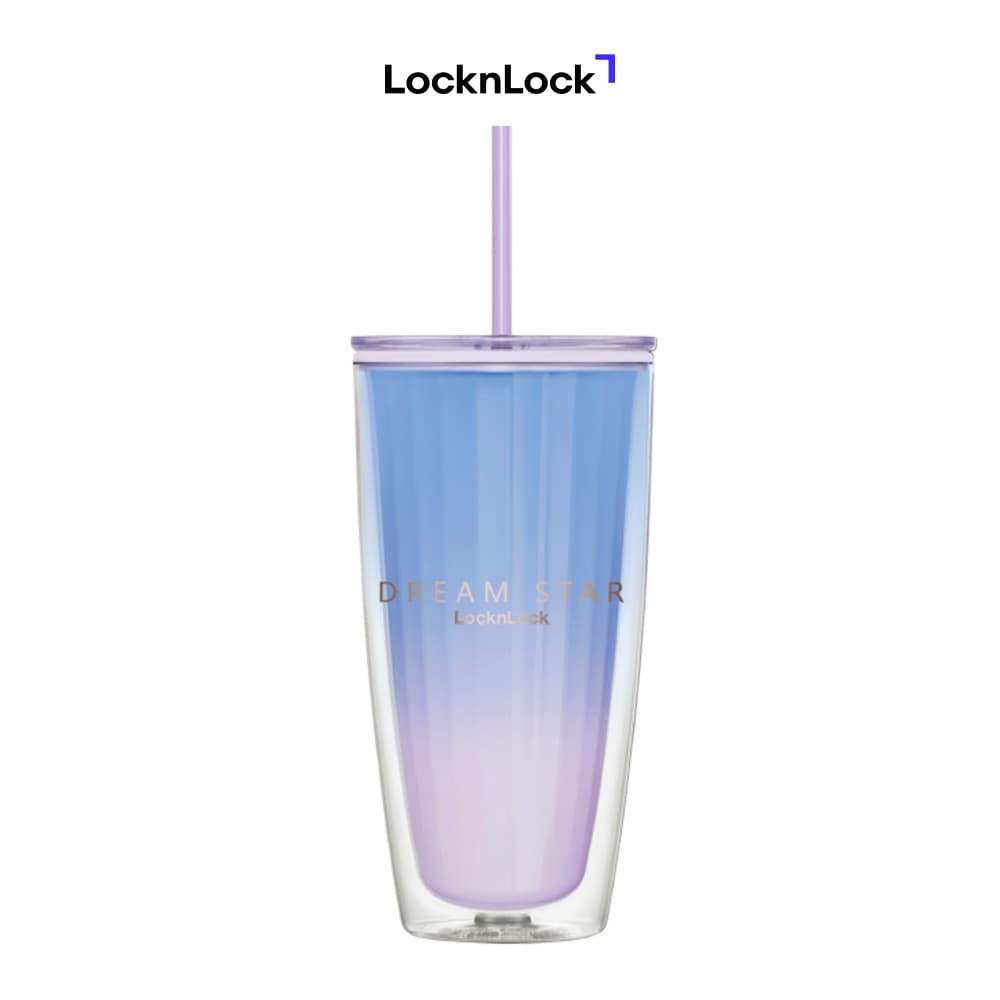 Ly nhựa 2 lớp LocknLock kèm ống hút Dream star Double wall cold cup 750ml HAP522 Màu tím