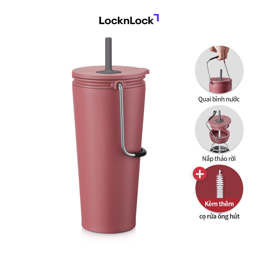 Bình giữ nhiệt có ống hút Lock&Lock Bucket Tumbler with Straw LHC4268 540ml Màu Hồng Đậm