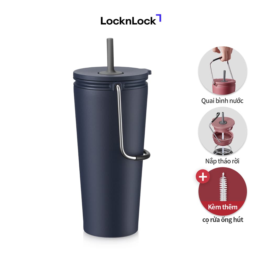 Bình giữ nhiệt có ống hút Lock&Lock Bucket Tumbler with Straw LHC4268NVY Màu Xanh Navy